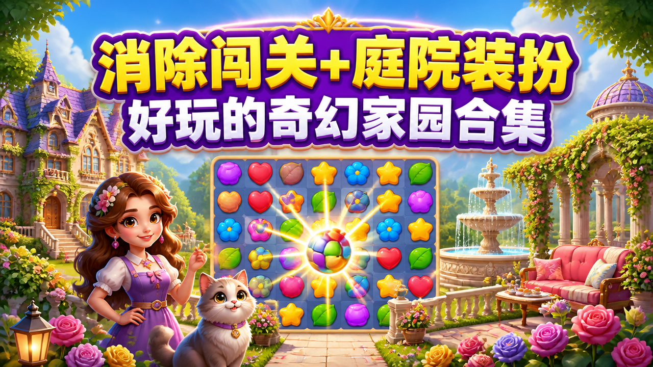 消除闯关+庭院装扮好玩的奇幻家园合集